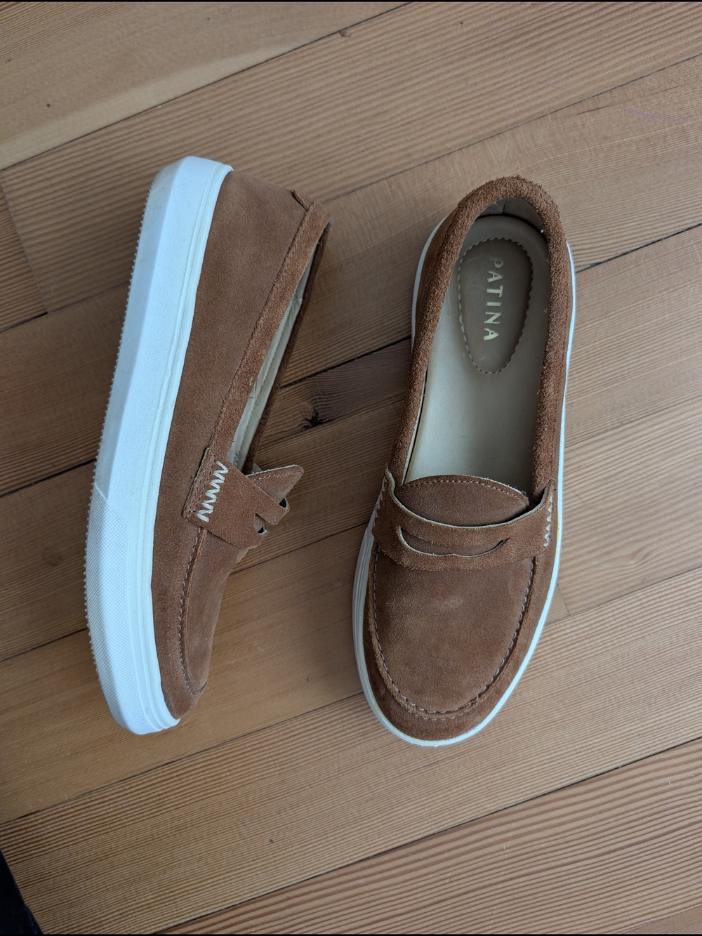 Patina Women's Suede Penny Loafers - Chestnut Brown